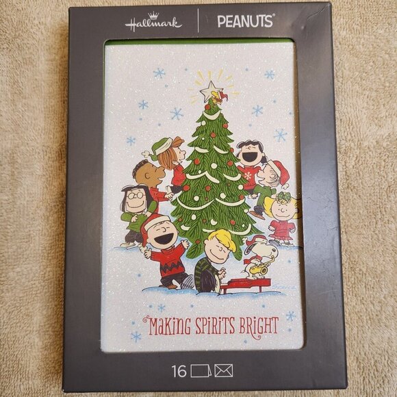 Hallmark Peanuts Charlie Brown "Making Spirits Bright" Christmas Cards set/16 - Picture 1 of 4